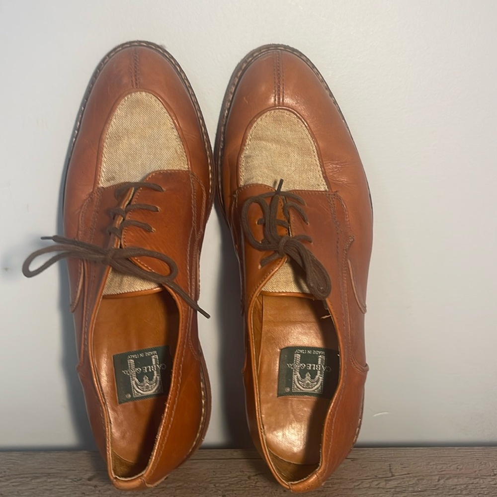 Vtg Cable & Co Men’s Dress Shoe.  Made in Italy. Brown lace up with linen detail